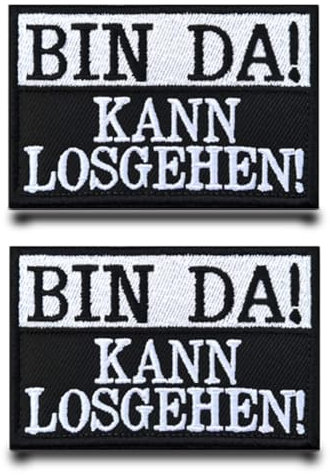 2 StückBIN DA!KANN LOSGEHEN!Lustig Flagge Patch Gestickt Abzeichen Aufnäher mit Stickerei Taktisch Militär Patch Applikation für Kleidung Taschen Weste Jacke Rucksäcke