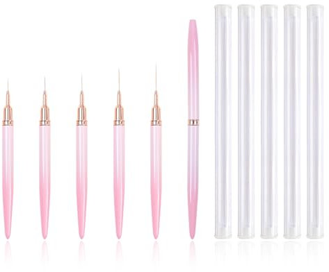 QOWUXHZ 5 Pièces Pinceau Nail Art Ongles Pinceau Nail Art Ongles Professionnel Avec Capuchon Bouchon Pinceaux Liner Ultra Très Fin Pour Ongle Gel Peinture Acrylique Uv Construction Brosses French Set