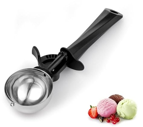 Cuillère à Glace 60 mm en Acier Inoxydable, 56 ml – avec Déclencheur et Poignée Ergonomique, pour Crème Glacée, Melon, Pâtisserie
