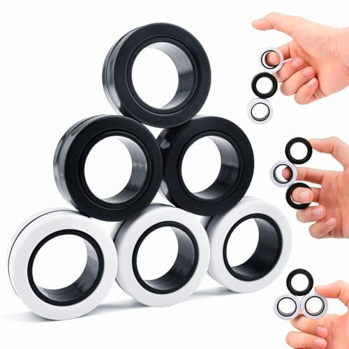 ASIOWELY Magnetische Ringe ADHS Spielzeug Fidget Toys Erwachsene,6 PCS Cool Fidget Magnet Ringe für Anti Stress Spinner Fingerring Ring für Kinder Teenager Geschenke für 3-6-8 + Jahr Alten Jungen