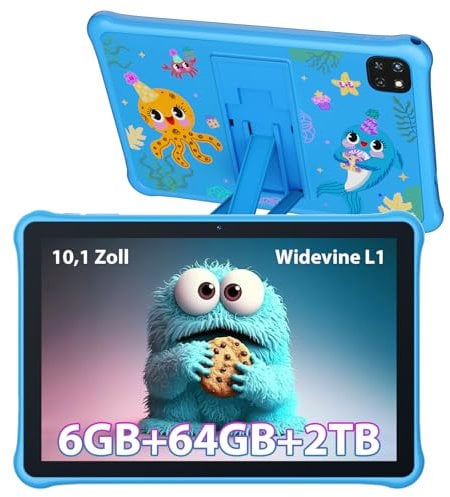 OSCAL Kinder Tablet 10 Zoll Pad 50 Kids, Kindersicherung, 6gb+64gb (TF 2TB) Android Tablet, Widevine L1, Wifi6 Kindertablet, Lern-Apps, Kids Space, TPU-SchutzhüLle(Blau)