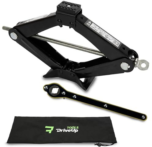 DRIVEUPTOOLS Cric a forbice con capacità di 2 tonnellate con cuscinetto in gomma, kit di attrezzi di emergenza, cric a terra per veicoli, cambio ruota (2T) in custodia impermeabile.