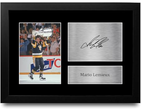 HWC Trading Mario Lemieux Pittsburgh Penguins Geschenke Gedrucktes Signiertes Autogramm Foto für Eishockey Anhänger and Fans - A4 Gerahmt