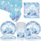Doyomtoy Lot de 61 pièces de vaisselle Ice Castle Party avec tasses, serviettes, assiettes et nappes pour fêtes d'anniversaire, Noël, mariages pour 20 invités