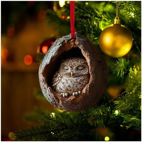 Wisafory Weihnachtsbaumschmuck Acryl Tier Dekor Weihnachtsbaum Anhänger mit Tiermuster 2D Acryl Weihnachtsdeko Eule Waschbär Ornament für Urlaub, Party, Weihnachtsdeko Eule D