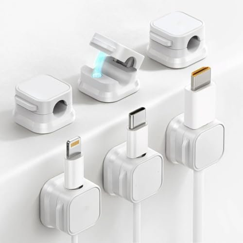 6 piezas de soporte de cable de escritorio blanco, organizador de cable, clip de cable magnético, organizador de cable de carga de teléfono móvil para el escritorio, el hogar y el coche