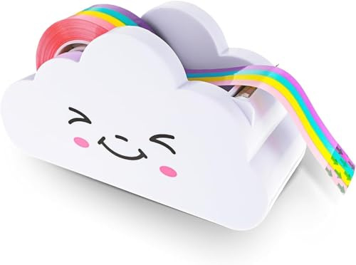 1 x weißer Klebebandabroller für den Schreibtisch, niedlicher Klebebandabroller mit Regenbogenfarben, für Zuhause, Schule, Büro, Schreibwaren, Verpackung, Bastelbedarf, Klebebandspender