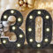 JUSTOTRY 8.7In 30th Birthday Gifts for Women and Men,Light Up Glitter Black Number Decorative Sign for 30th Birthday Decorations,Wedding Work Anniversary Backdrop Table Wall Decor