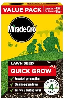 Miracle-Gro Quick Grow Lawn Seed 16m2 ryegrass fescues Fast Grass Seed 480g - Super Fast Germinating Lawn Seed - Rich Green Lawn - for existing and New lawns.