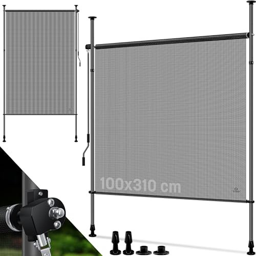 KESSER® Store vertical 100 x 310 cm extensible et opaque avec manivelle sans perçage Brise-vue de balcon et protection contre le vent pour jardin et terrasse Étanche Transparent/anthracite