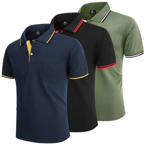 LLdress 3er Pack Poloshirt Herren Kurzarm Atmungsaktiv Poloshirt Set Leichtes Golf Polohemd Schnelltrocknend T Shirt