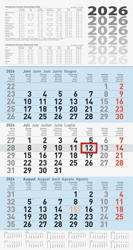 BRUNNEN Calendario de 3 meses 2026 | azul, 300 × 560 mm