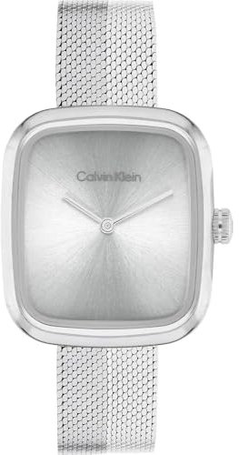 Calvin Klein Zwei-Zeiger-Quarzwerk-Uhr für Damen Kollektion CK Adore mit Silbernes Edelstahl-Mesh-Gliederarmband - 25100098