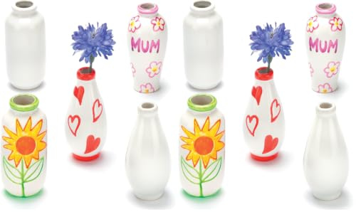 Baker Ross EC192 Mini Porzellan-Vasen, zum Dekorieren und Personalisieren für Kinder, Ideal für Zuhause (6 Stück) Sortiert (Packung mit 2)
