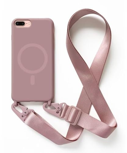 2NSPDRGNI Magnétique Coque avec Collier Compatible avec iPhone 6 Plus/7 Plus/8 Plus,Tour de Cou Lanière en Corde Pendentif Housse,Rose Gold