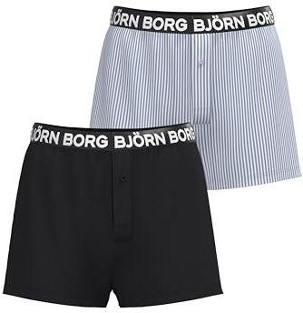 Björn Borg Cotton Stretch Woven Boxer Shorts 2-pack | Blue, Navy Blue (UK, Alpha, M, Regular, Regular, Black, Blue Stripes)