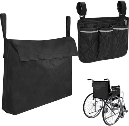 Yaunming Rullstolsväska, rullstolstillbehör av Oxfordtyg, inklusive rullstolsväska för armstöd med rullstol, elektrisk rullstol och rullatorer 48 x 42 x 9 cm (svart)