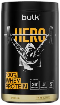 Bulk Hero Whey Protein Powder, Vanilla | 26 Servings, 26g Protein + 3g Creatine, 5g BCAAs, Low Sugar, Fast Absorption, Isolate, Hydrolysed & Concentrate Blend