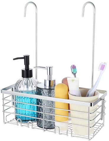 YBEATY Hanging Shower Caddy Organizer, Over the Door No Drilling Shower Rack with Hooks Stainless Steel Rustproof Waterproof Bathroom Shelves Basket for Shampoo Hair Conditioner Shower Gel