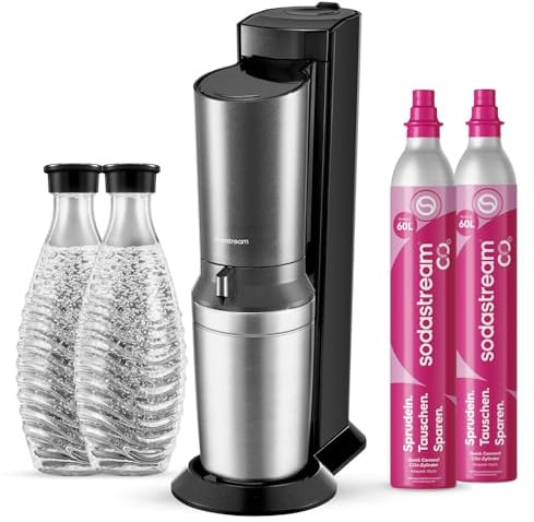 SodaStream Crystal 3.0 Wassersprudler mit 2x Quick-Connect CO2-Zylinder und 2x Glaskaraffen