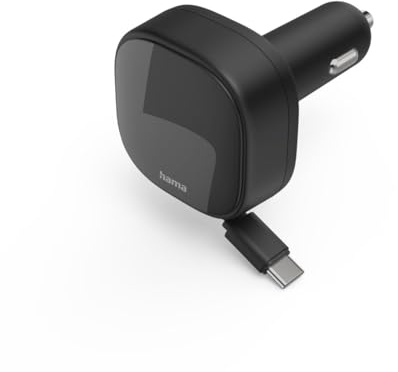 Auto-Schnellladegerät, 2X USB-C, ausziehbares Ladekabel, PD, 30 W, Schwarz
