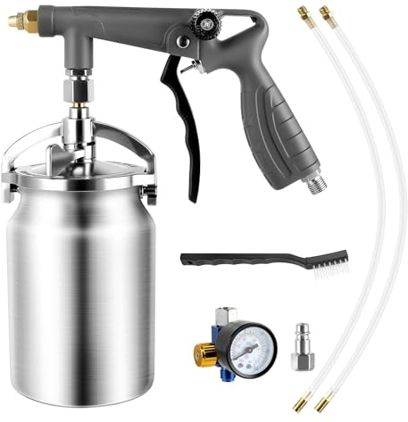 Unterbodenspritzpistole, mit 1000ml Aluminiumbecher, geradem und 360°-Sprühschlauch, Unterbodenschutz Pistole Druckluft für Ladeflächenbeschichtung, gummierten Unterbodenschutz und Rostschutz