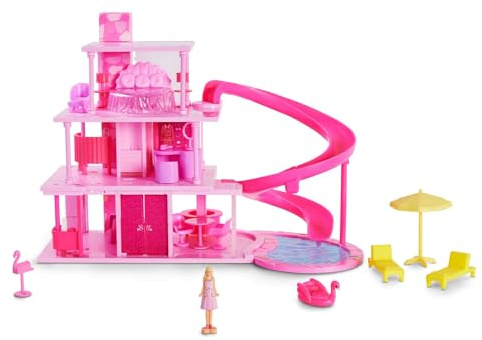 Barbie The Movie Mini Dreamhouse™ Playset, rosa, casa delle bambole a più livelli con piscina, scivolo e accessori