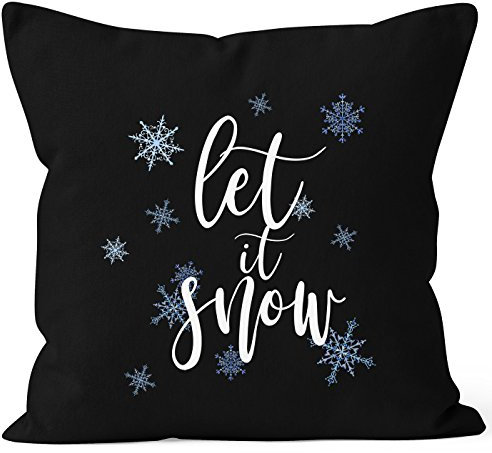 Autiga Kissenbezug Weihnachten Let it Snow Eiskristalle Schnee Christmas Winter schwarz 40cm x 40cm