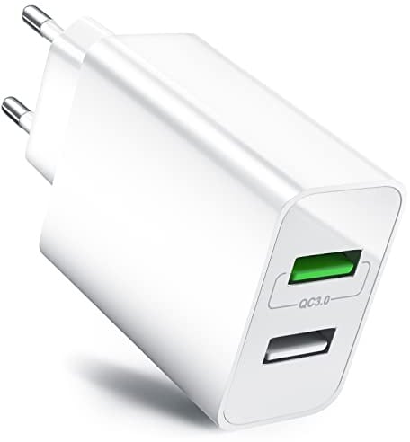 CSL - USB Ladegerät 30W QC 3.0-2 Port Netzteil inkl. Quick-Charging Schnellladefunktion - Smart Charge Solid Charge intelligentes Laden - weiß