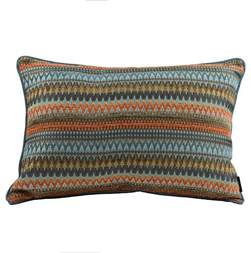 McAlister Textiles Curitiba | Bunt gemustertes Sofakissen mit Füllung | 50 x 30 cm in Orange & Blaugrün | farbenfrohes Deko Kissen für Sofa, Bett, Couch