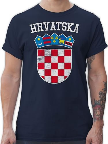 T-Shirt Herren - Fußball EM WM - Kroatien Wappen Hrvatska Krotatisch - L - Navy Blau - Croatia Trikot Fussball Shirt männer Europameisterschaft Croatian Tshirt Kroatien-Trikot fussballtrikot