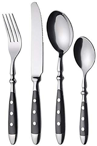 tableware-GQ 24-pcs cutlery set forged type with black handles and rivets@24 pcs.