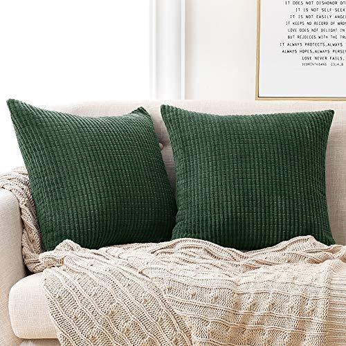 Deconovo Kissenbezug 50x50 Kordsamt Kissenbezüge Wohnzimmer Kissenhülle Dekokissen mit Verstecktem Reißverschluss Sofakissen Kissenhüllen für Sofa Büro Schlafzimmer, 50x50 cm, Dunkelgrün, 2er Set