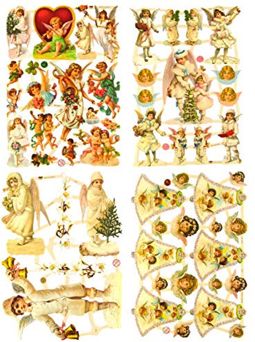 Glanzbilder Weihnachtliche Engel Motiv Set aus 4 verschiedenen Oblaten Papierbögen zum Basteln und Verzieren