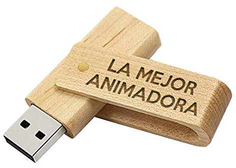 Memoria USB la Mejor Animadora del Mundo - Pendrive 16GB Madera Natural Flashdrive USB Regalo