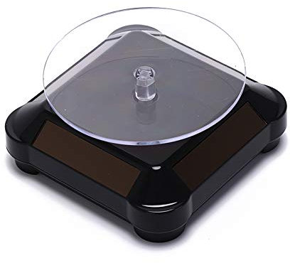 tooloflife Solar Powered Rotating stand Round-Black Solar/AAA Battery Powered Showcase 2 Shapes 360 Degrees Turntable Rotating Watch Phone Jewelry Organizer Display Stand Mount Holder