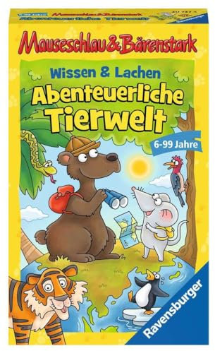 Ravensburger 20737 - Wissen und Lachen-Abenteuerliche Tierwelt, Mauseschlau & Bärenstark für Kinder, Kinderspiel für 2-4 Spieler, Quiz ab 6 Jahren