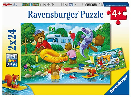Ravensburger Kinderpuzzle - Familie Bär geht campen - 2x24 Teile Puzzle für Kinder ab 4 Jahren