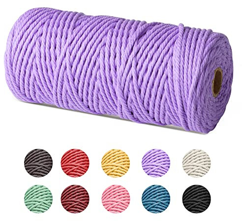 Czyan Makramee Garn 3mm x 100m Baumwollgarn Kordel Natur Baumwollkordel für Makramee DIY Handwerk Basteln Wand Aufhängung Pflanze Aufhänger Weben Dekoration (Violett)