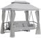 Outsunny 3 Seater Convertible Swing Chair, Outdoor Gazebo Swing Seat Bed with Double Tier Canopy, Cushioned Seat, Mesh Sidewalls and Curtains, Light Grey