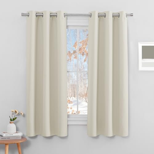 PONY DANCE - Set di 2 tende oscuranti per soggiorno, corte, colore beige chiaro, opache, per camera da letto, altezza 158 cm x larghezza 106 cm