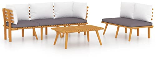 vidaXL Akazienholz Massiv Gartenmöbel 5-TLG. mit Kissen Ecksofa Mittelsofa Bank Tisch Sitzgruppe Sofa Lounge Garten Garnitur Gartenset Gartensofa