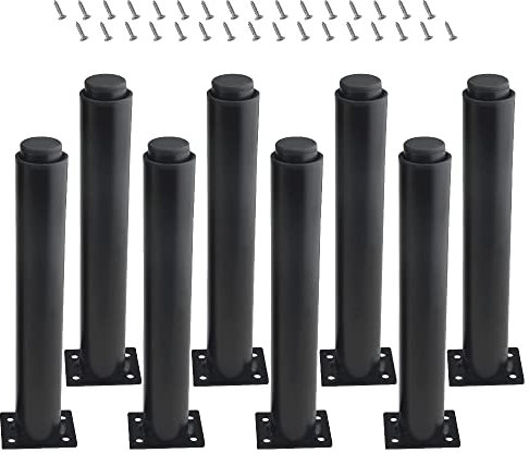 XINMEIWEN Lot de 8 pieds de meubles réglables en métal de 25,4 à 41,9 cm, pieds d'armoire, pieds de lit robustes avec 16 vis pour table, lit, canapé (noir)