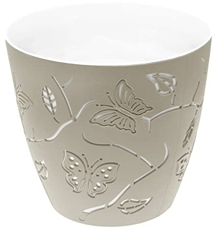 Lashuma Kunststoff Pflanzschale rund Ø 22 cm, Blumentopf beige dekorativ, Pflanztopf Innen - außen
