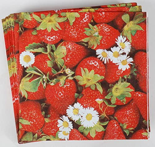 Servietten 33x33 cm 480 Stück Erdbeeren Wildbeeren 3-lagig Papierservietten | BURI Servietten 24x20er Pack mit Früchtemotiv für Party, Gastronomie, Tischdeko, Buffet und großen Vorrat im Haushalt