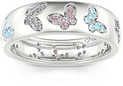 Jeulia Schmetterling Intarsien Damen Bandring: 1.77 ct Rundschliff Eternity Verlobungsring Sterling Silber Promise Unendlichkeit Diamant Zirkonia Schmuck Ring