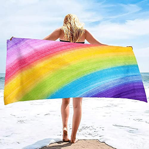 Regenbogen Strandtuch Kinder 70x150 cm, Weich Schnell Trocknen Microfaser Handtücher, 3D Strandhandtuch Regenbogen Badetuch Strandlaken Handtuch, Herren Frauen Badetücher