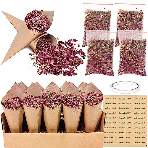 20 Blatt Kraftpapier, 4 Packungen Natürliches Hochzeitskonfetti, Biologisch abbaubare Rosenblütenkonfetti, Vintage Kraftpapier Kegel für Konfetti Blütenblätter Hochzeit Party Dekoration