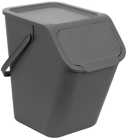 Go Practic Küchen Mülleimer 1x 25L Grau mit Deckel, Biomülleimer, Mülltrennsystem für Recycling, Abfallbehälter zur Trennung, Click-Funktion, Abfallbehälter zur Mülltrennung