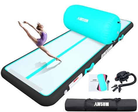 AWSUM Air Roll mit Air Tracking Matte Aufblasbar Tumbling Matten 10cm hoch Gymnastikmatte Air Tracking Matte mit pumpe für Zuhause, Outdoor